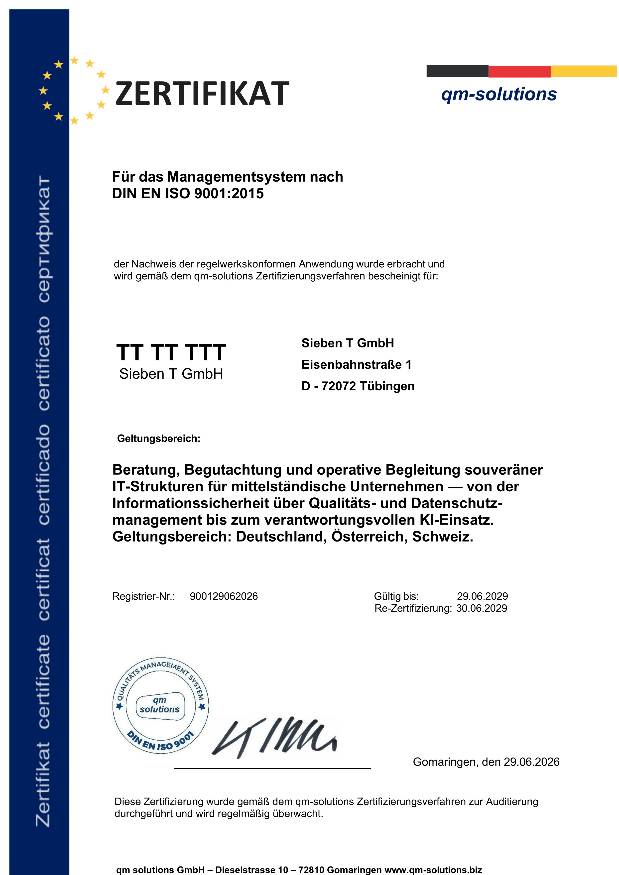 Vorschau des Zertifikats 9001
